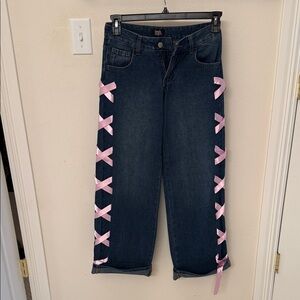 Stylish Women's Jeans with Pink Ribbon Accents
